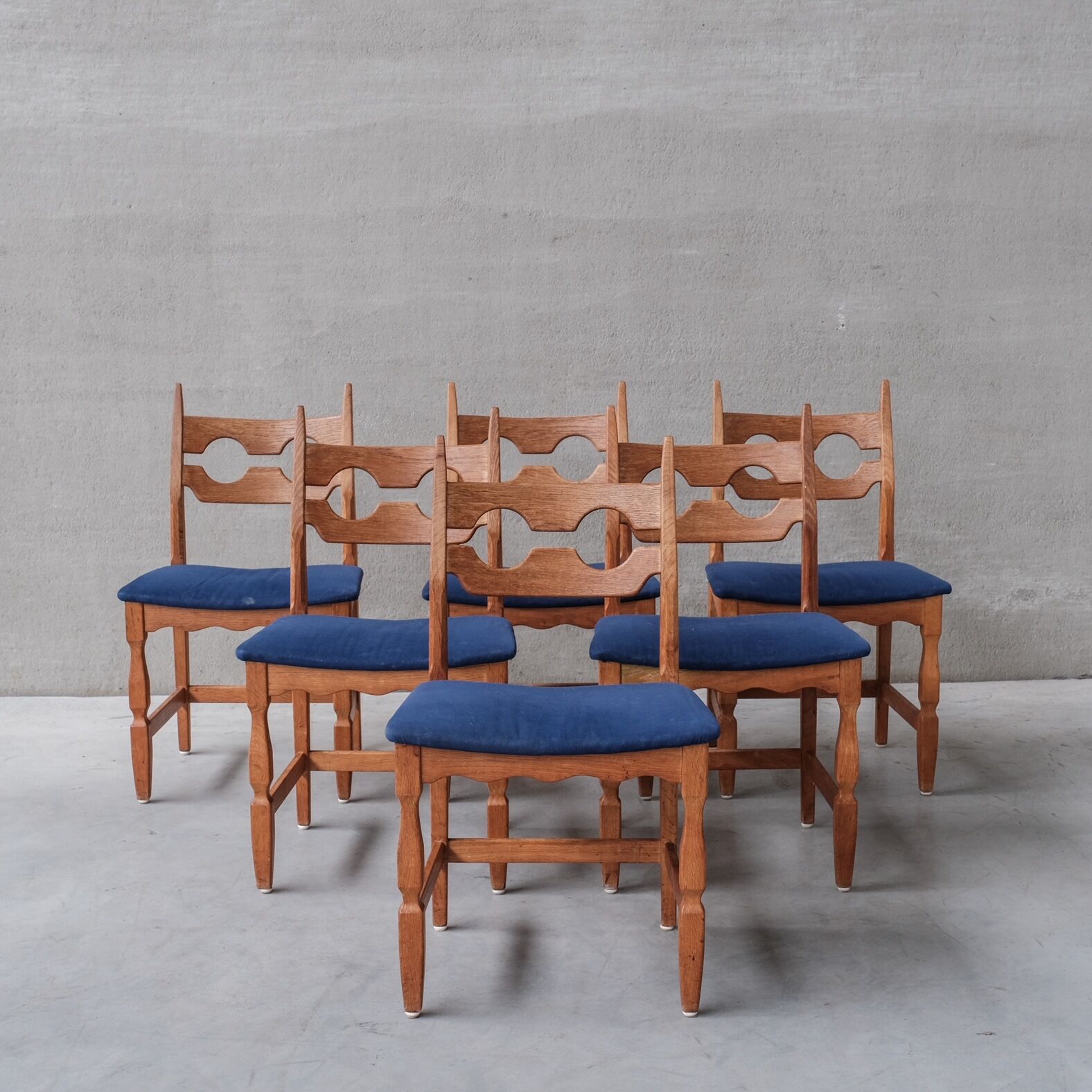 6 oak mid-century dining chairs
