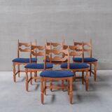 6 oak mid-century dining chairs