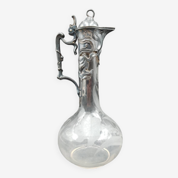 19th century Art Nouveau Jugendstil WMF AS ewer in engraved crystal and floral decoration