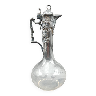 19th century Art Nouveau Jugendstil WMF AS ewer in engraved crystal and floral decoration