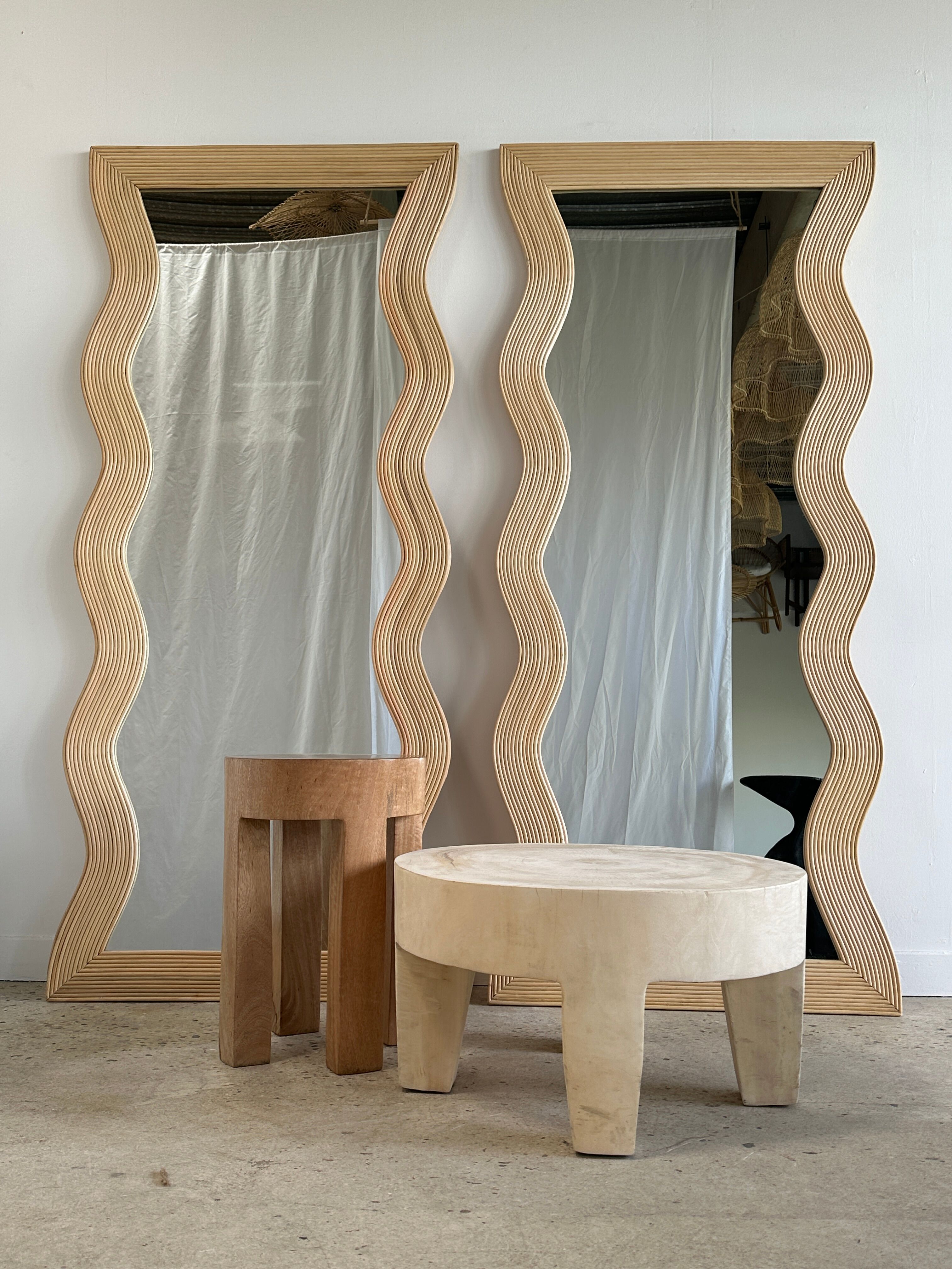 Zigzag rattan foot mirror H:182cm