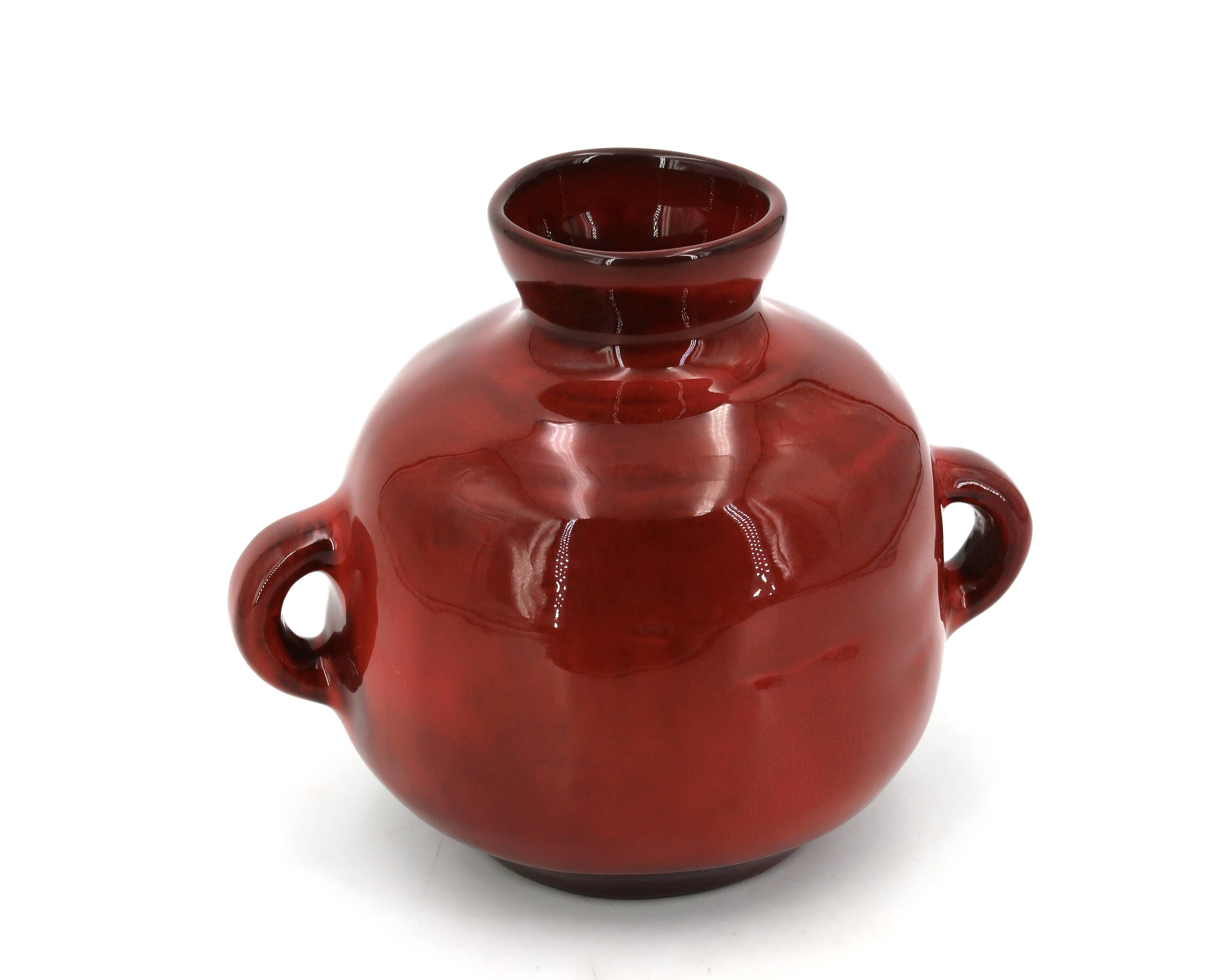 Blood red ceramic vase with handles by Max Idlas, 1960s.