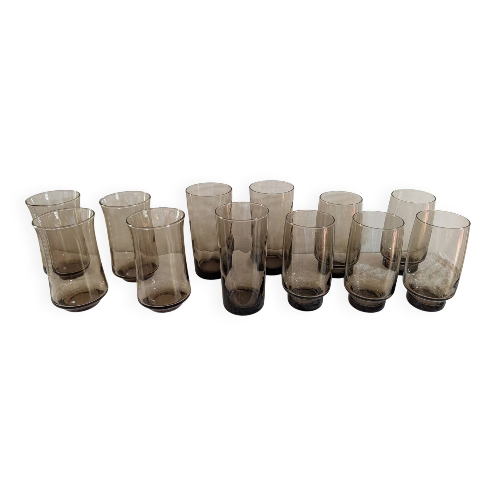 12 long drink glasses in smoked glass – 1970s