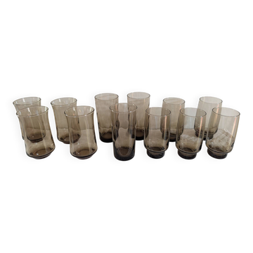 12 long drink glasses in smoked glass – 1970s