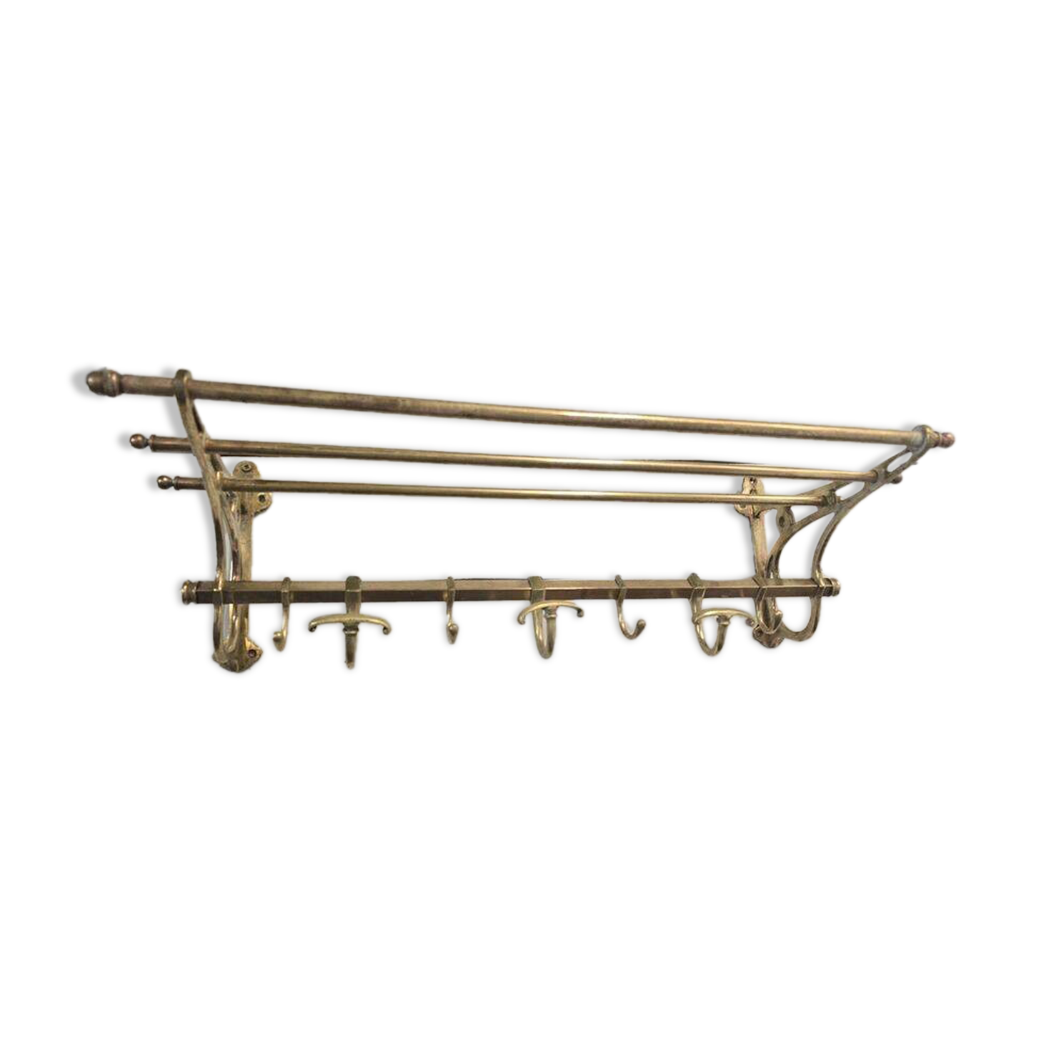Wall-mounted coat rack with brass hat rack