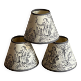 3 abats-jours en toile de Jouy grise et beige