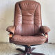 Scandinavian brown leather recliner lounge chair with ottoman, circa 1990