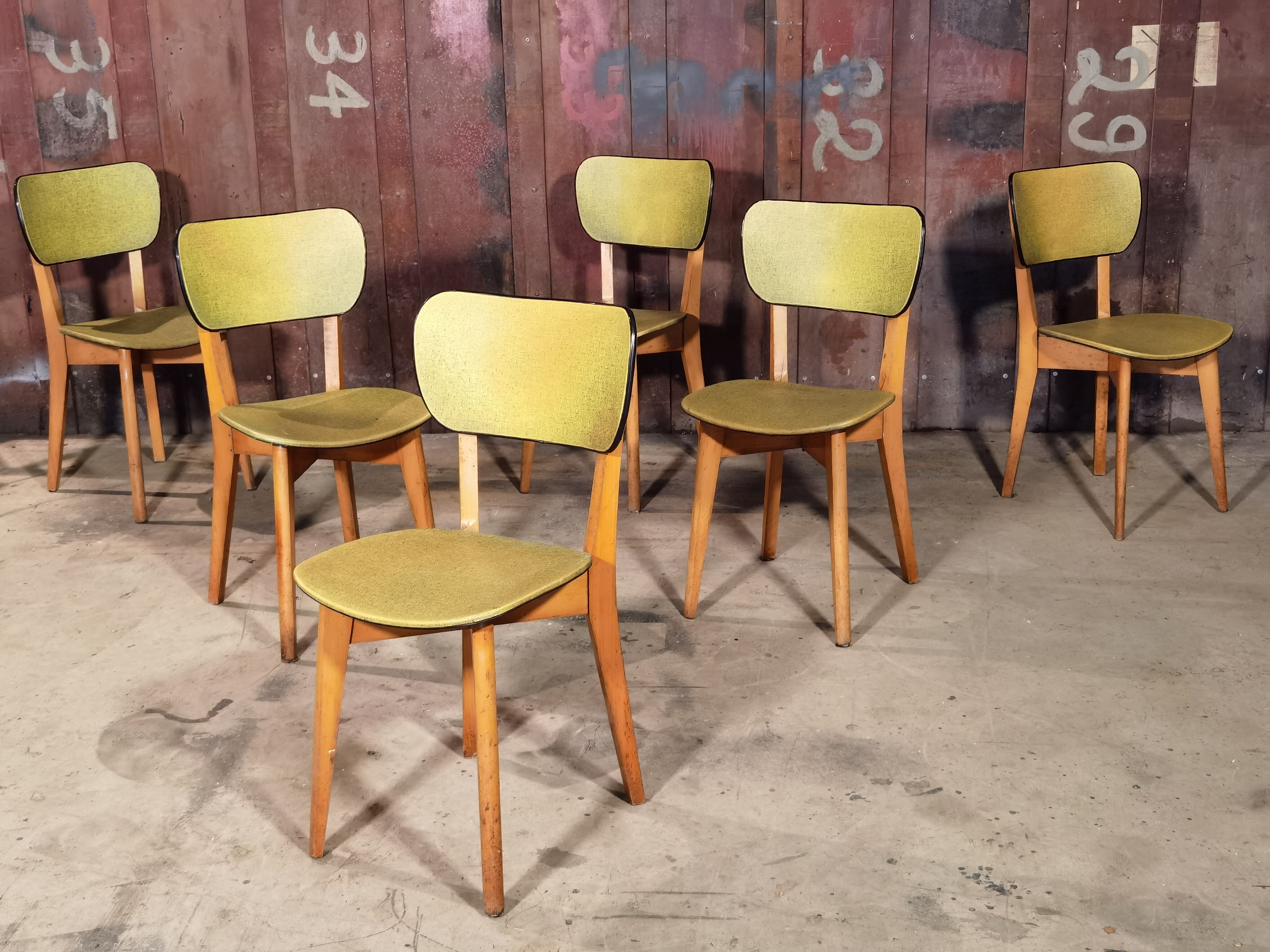 Lot of 6 chairs compass feet 1970