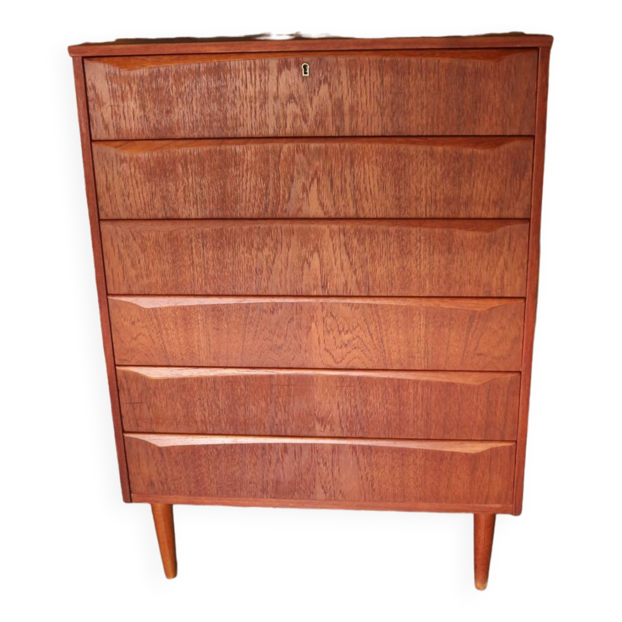 Mid-Century Modern Danish Chest of Six Drawers, Tallboy in Teak, Denmark, 1960
