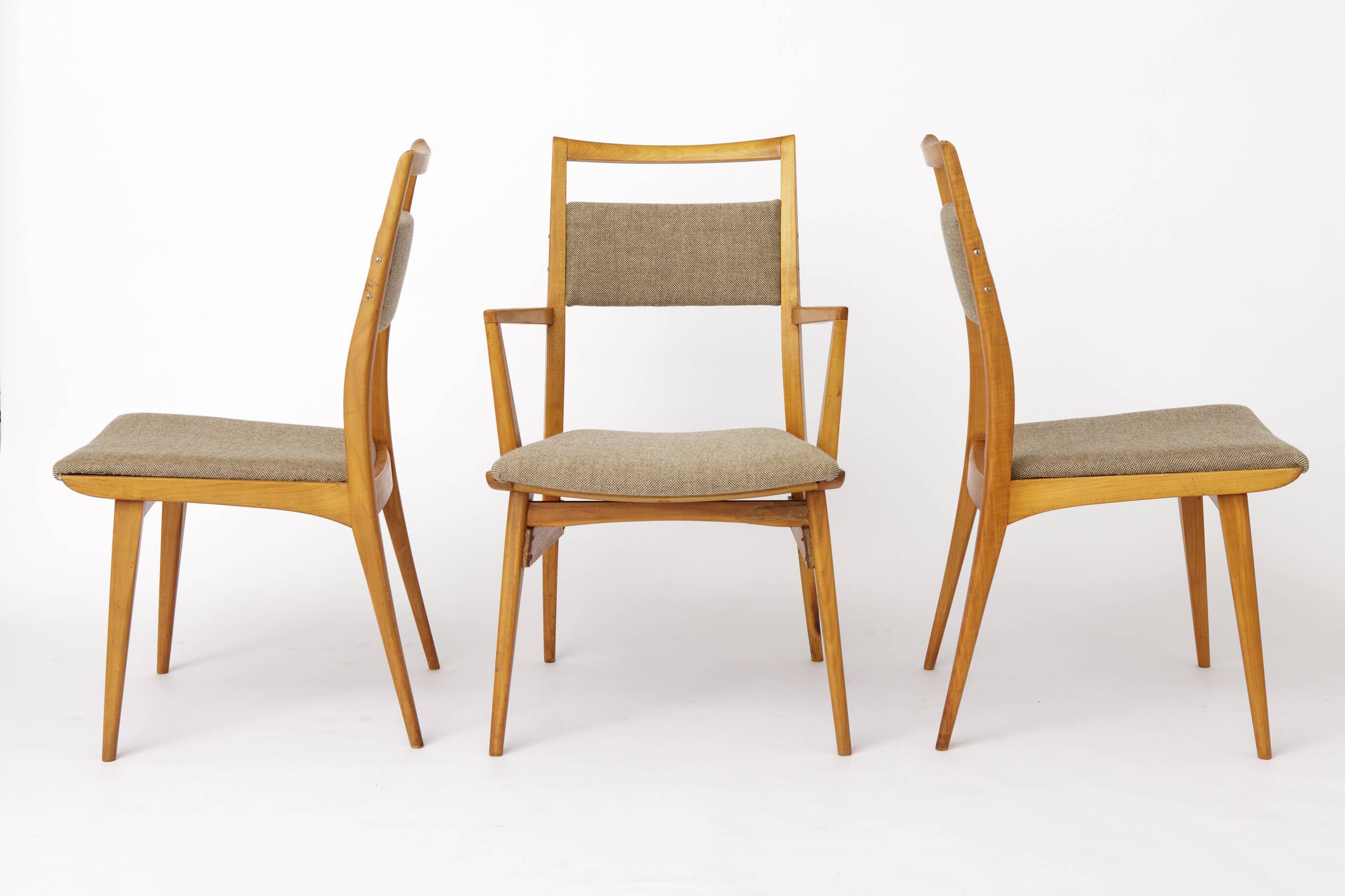 Set of 3 Vintage Beechwood Chairs, 2 Side & 1 Armchair, 1970s, Germany