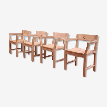 Ensemble de 4 chaises en pin avec assise en corde de papier Tage Poulsen pour Gramrode 1970