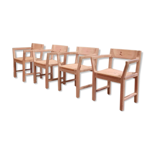 Ensemble de 4 chaises en pin avec assise en corde de papier Tage Poulsen pour Gramrode 1970