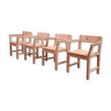 Set of 4 pine chairs with Tage Poulsen paper rope seat for Gramrode 1970