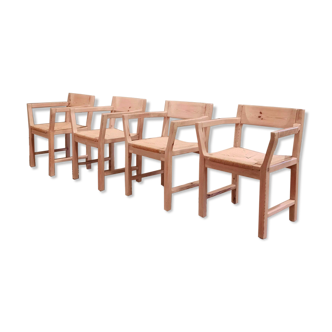 Ensemble de 4 chaises en pin avec assise en corde de papier Tage Poulsen pour Gramrode 1970