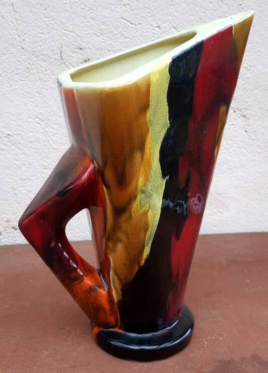 Cubist pitcher vase, Limoges enamels, 1950s