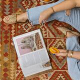 Geometric Kilim Oriental Rug, Wool Rustic Flatwoven Carpet 249x195cm