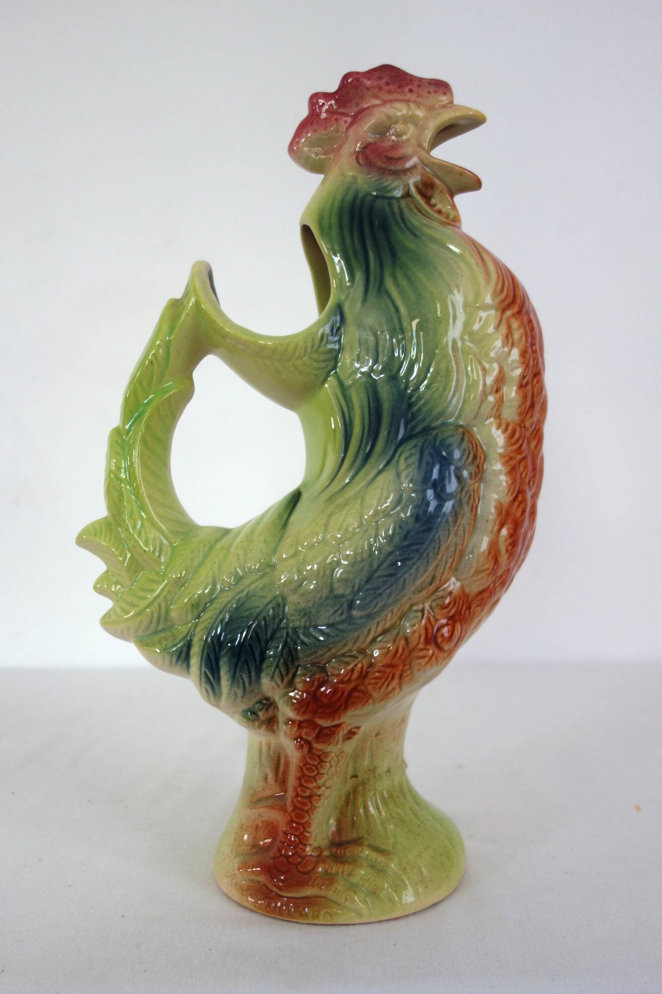 Saint Clément rooster pitcher, barbotine, 1950s
