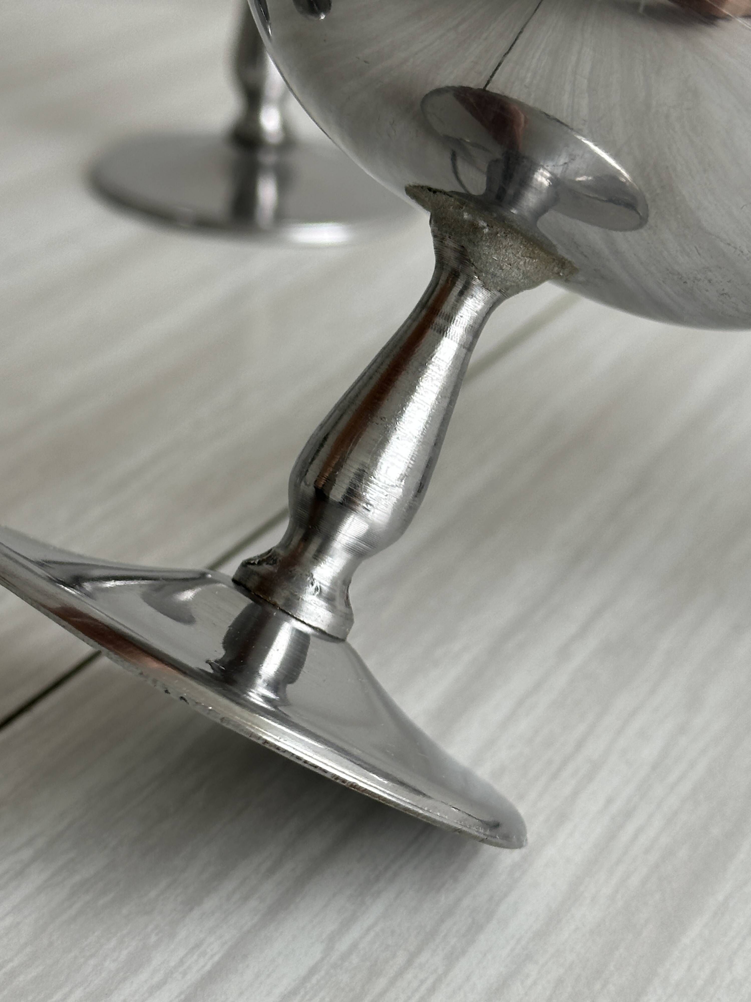 Set of 6 vintage stainless steel dessert bowls on feet