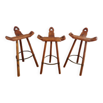 Set of 3 Spanish bar stools