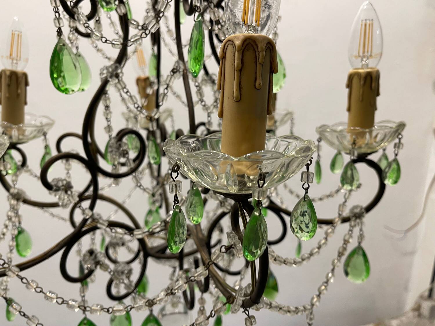 Green Macaroni Crystal Chandelier 1950’s