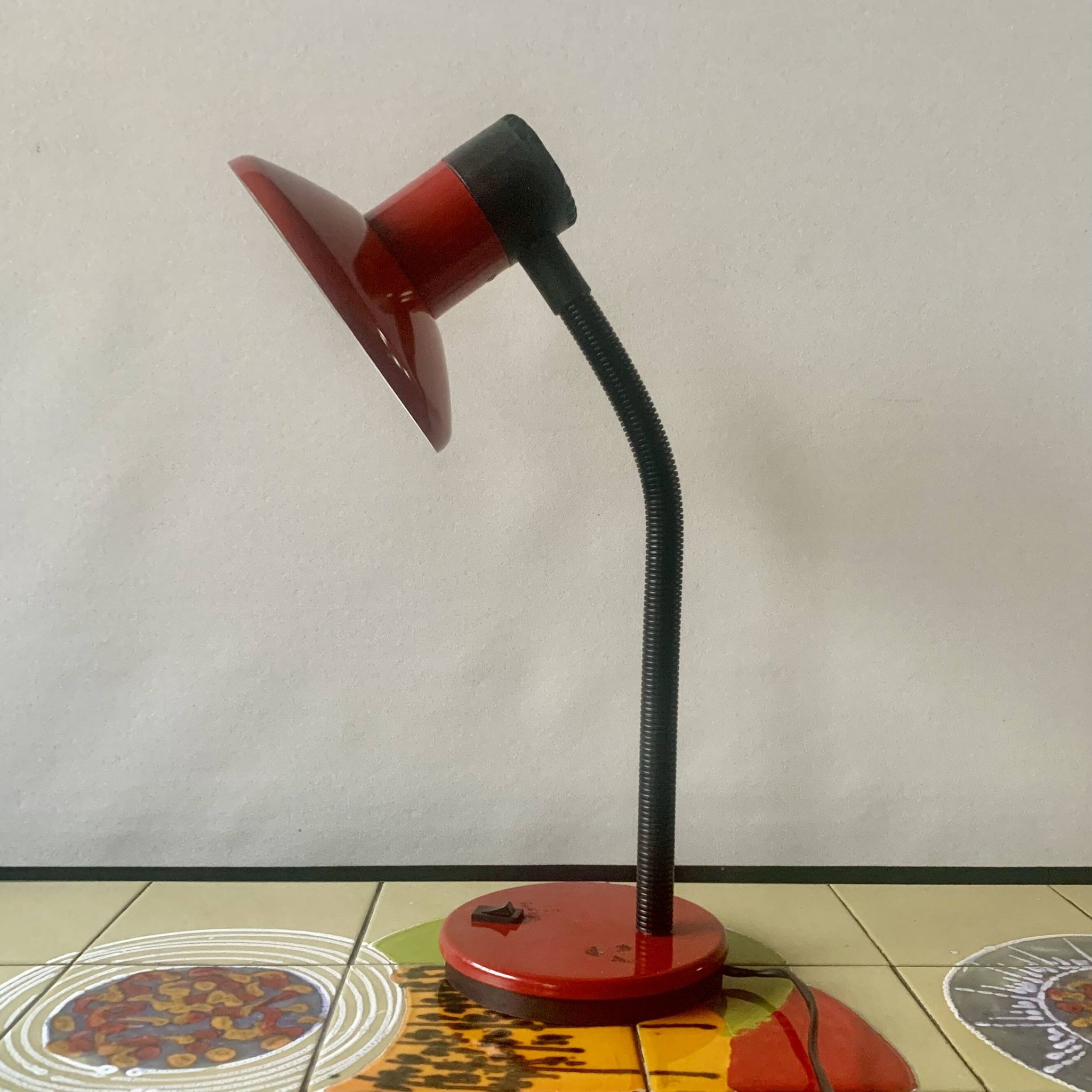 Vintage red and black metal desk lamp