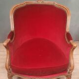 Large Louis XV style bergere chair in red velvet