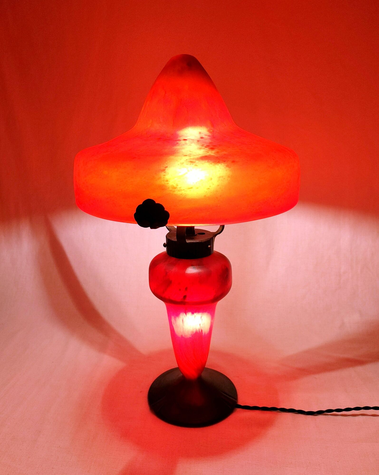 Champignon art-nouveau lamp signed schneider charles - foot and lampshade in glass paste