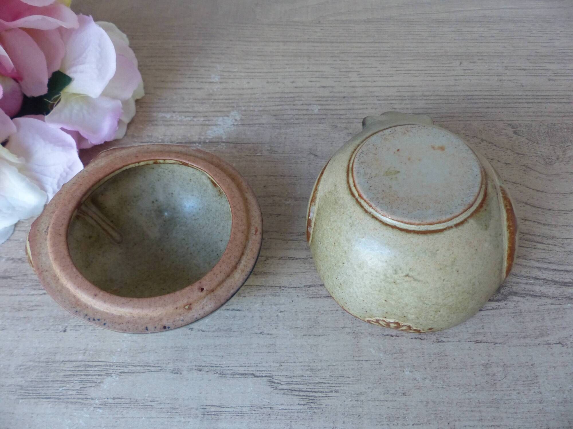 Vintage Japanese pottery owl sugar bowl 1970, zoomorphic owl sugar box