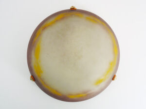 Suspension Vasque art Déco 1 Feu, En Pâte De Verre Violet Et Jaune. Signé. Epoque art Déco