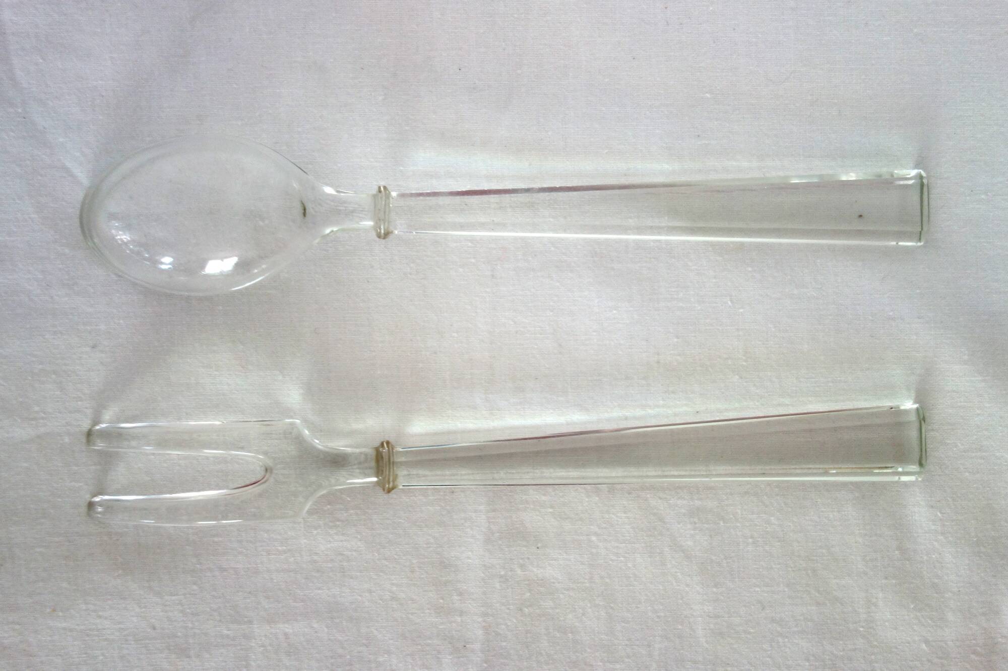 Vintage Bohemian cut crystal salad bowl and cutlery