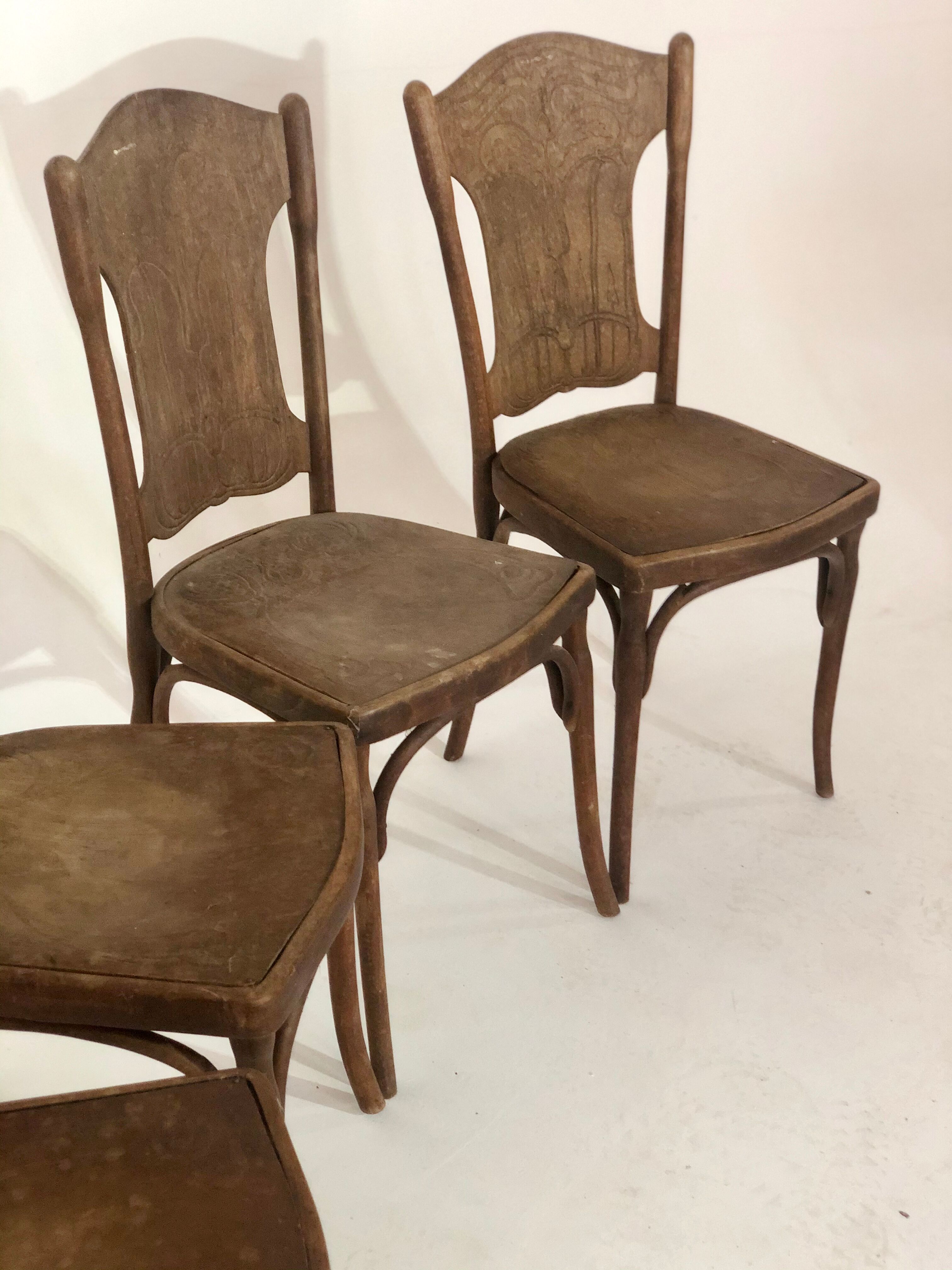 Suite of 5 vintage J.J Khon oak chairs