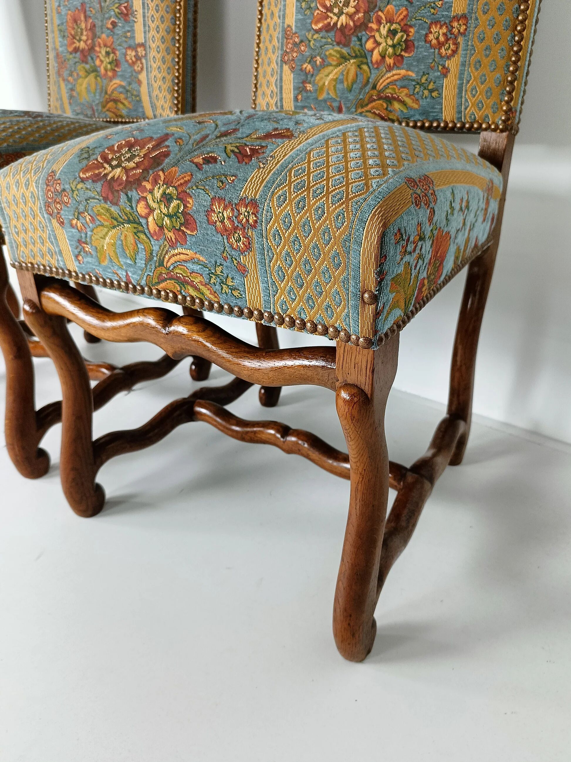 Beech Os De Mouton tapestry chairs (set of 6)