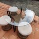 Vintage 1970s rope & rattan coffee table and 4 stools