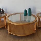 Round Tables with Glass Tops, Set of 3.