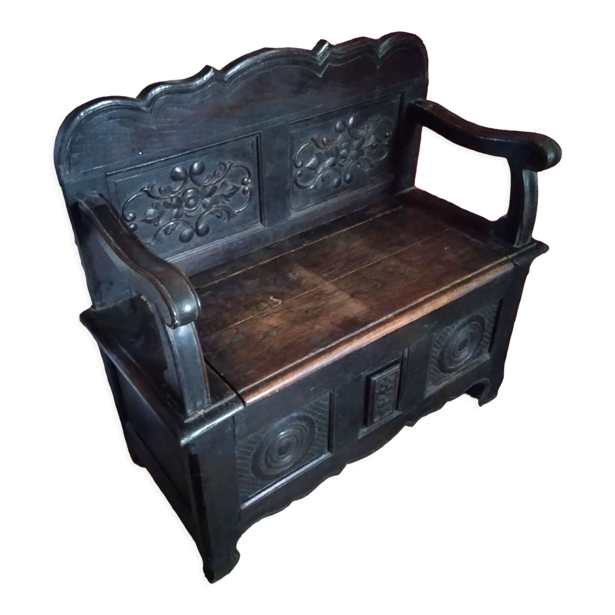 Old Breton enclosed bed chest bench