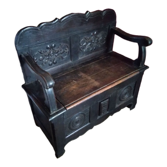 Old Breton enclosed bed chest bench