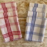 Set of 8 square towels (or tea towels) with red and blue checkered -65x65 cm - Métis