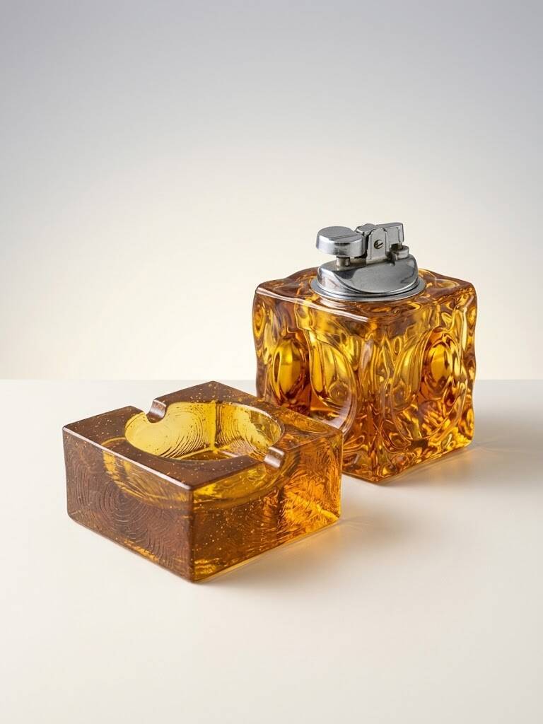 Murano Antonio Imperatore 1970 ensemble lighter table ashtray candle holder