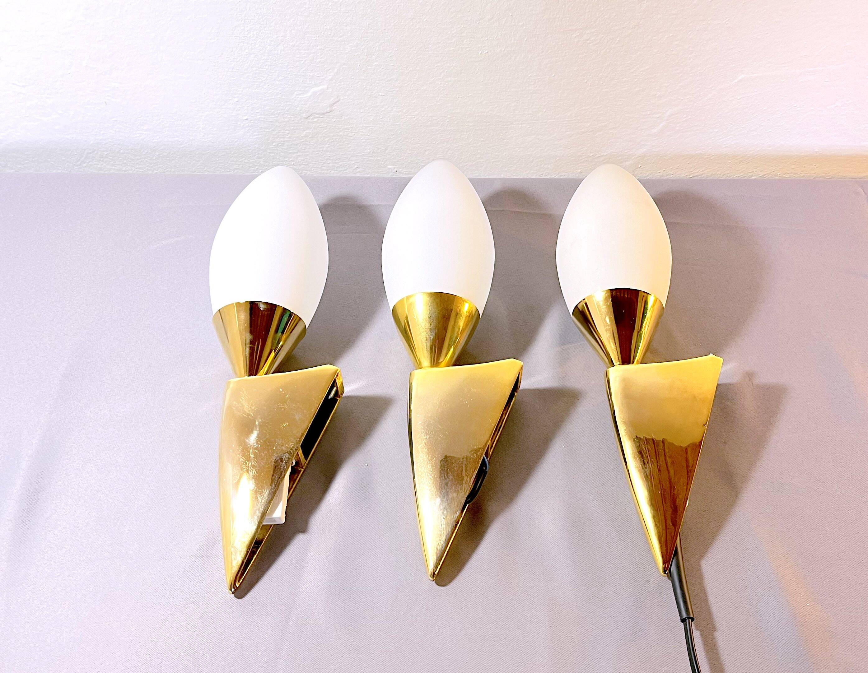 Pair of Brass and Murano Glass Wall Lights, Italy 1980s