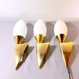 Pair of Brass and Murano Glass Wall Lights, Italy 1980s