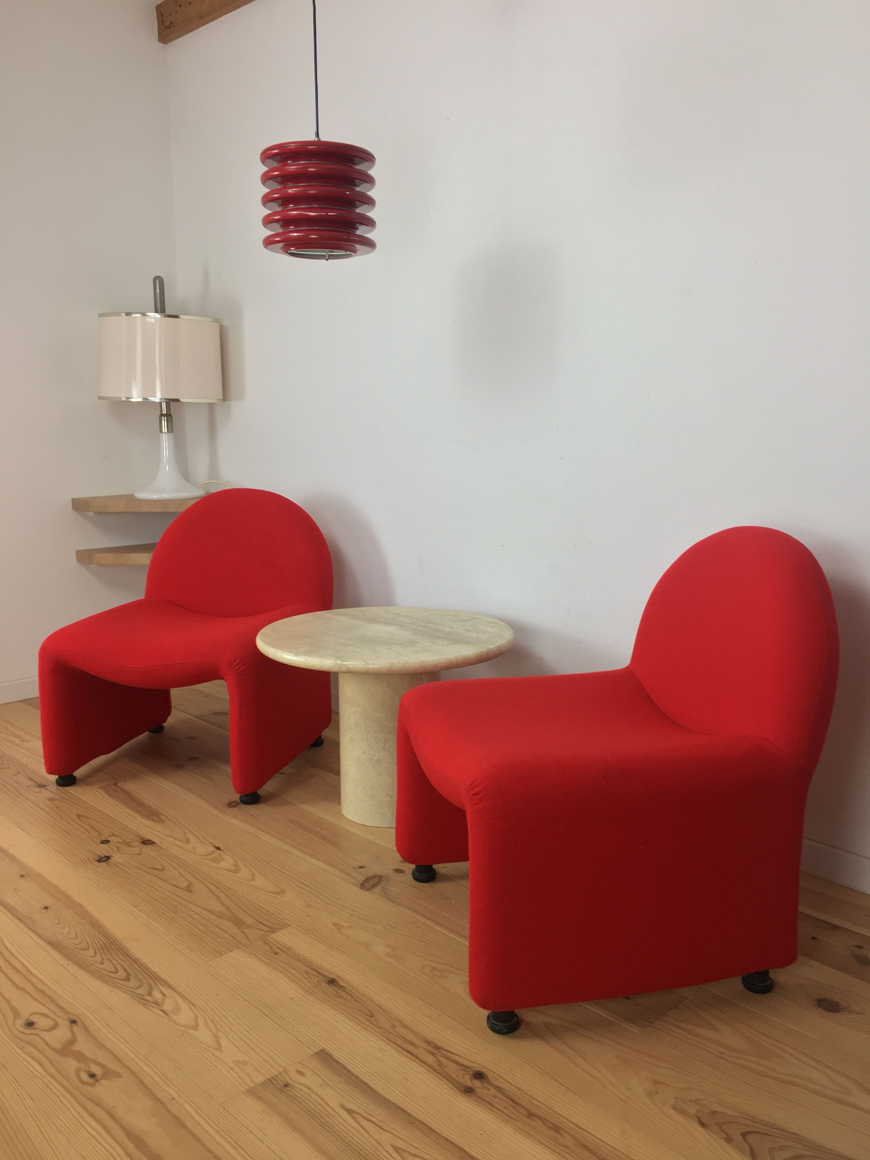 Scandinavian-style space age metal hanging lamp, red