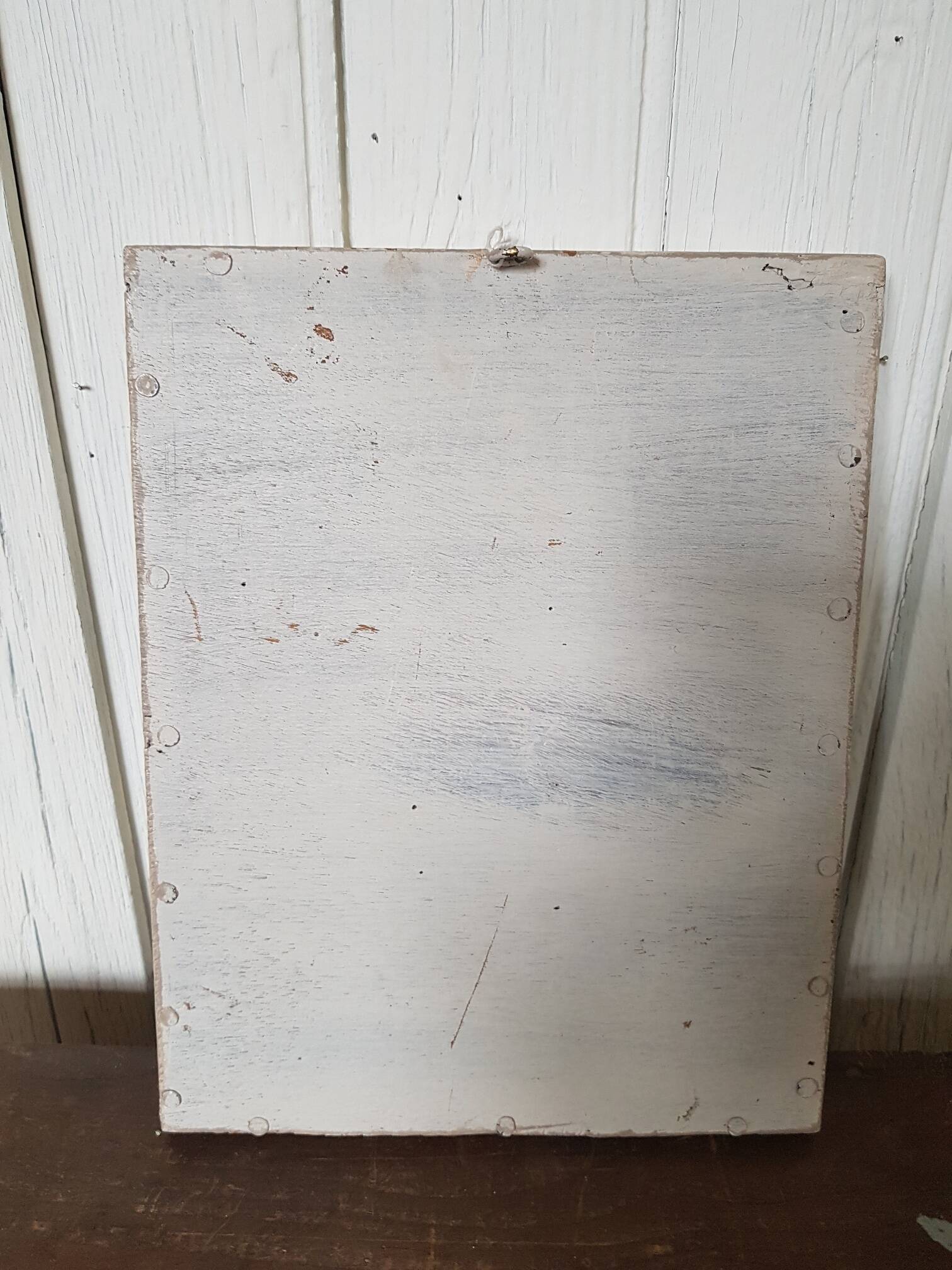 Small patinated wooden linen mirror