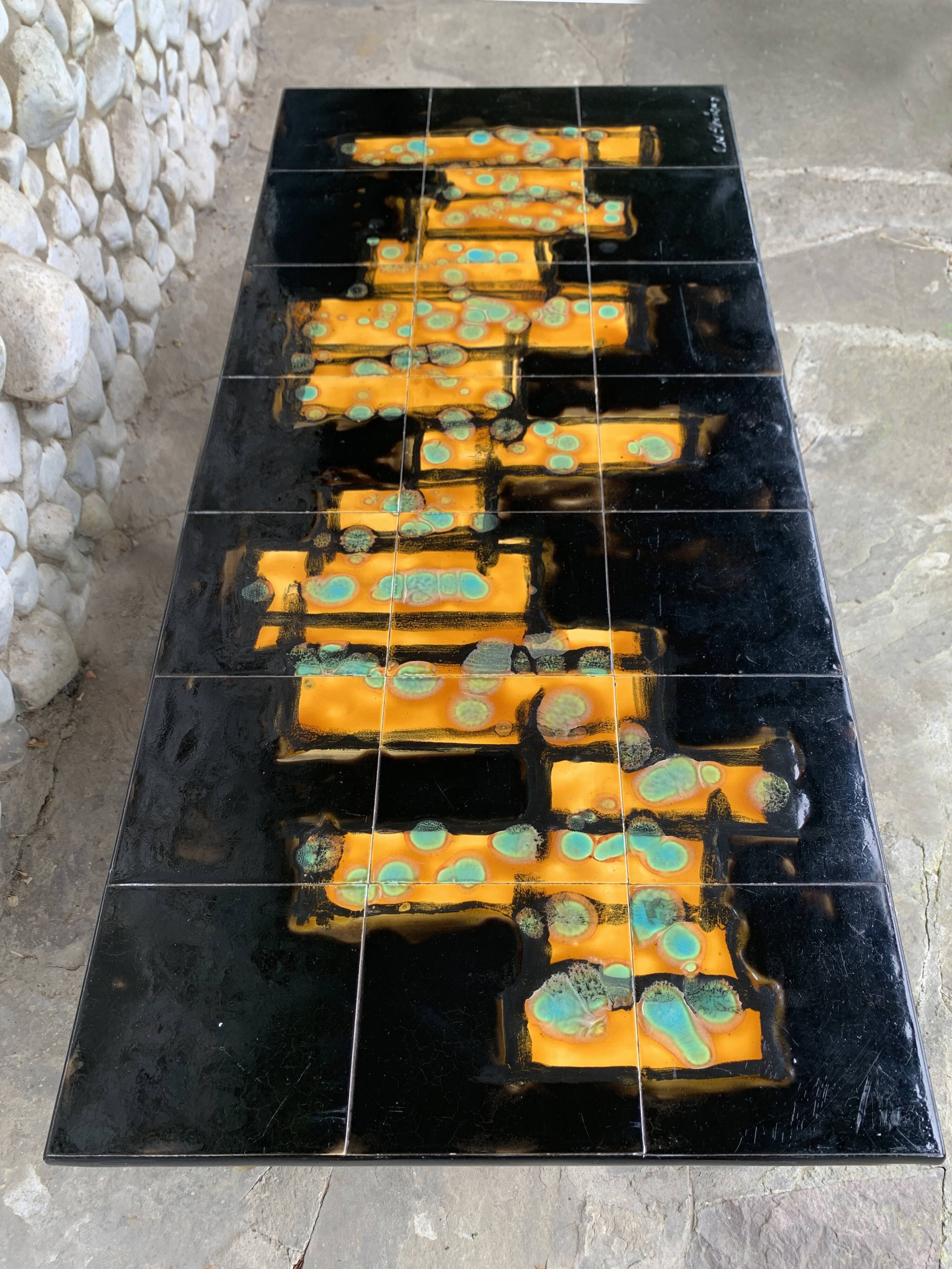 Modernist ceramic coffee table, C. de Savigny, France, 1960s