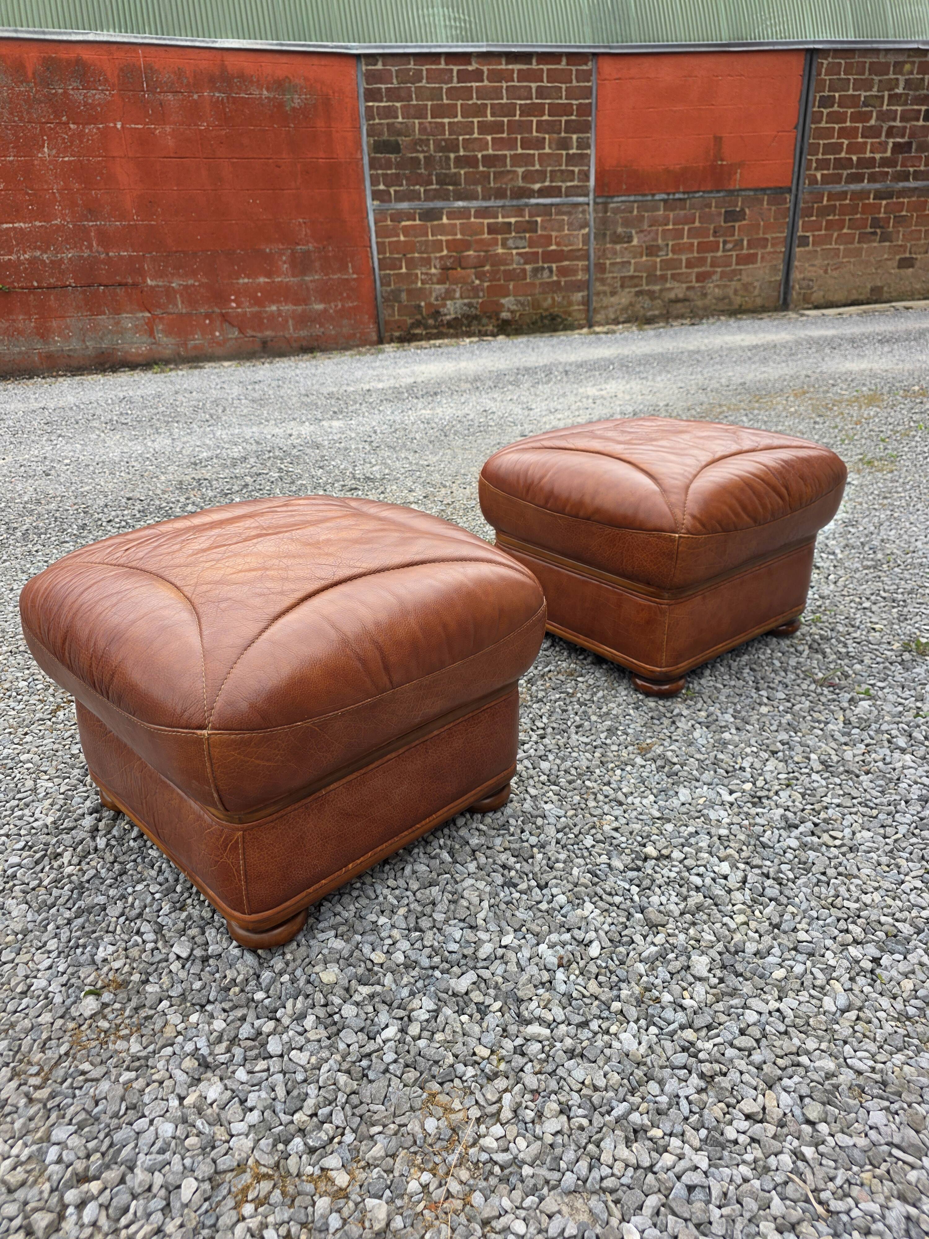 Pair of leather footrests from the 70s/80s.