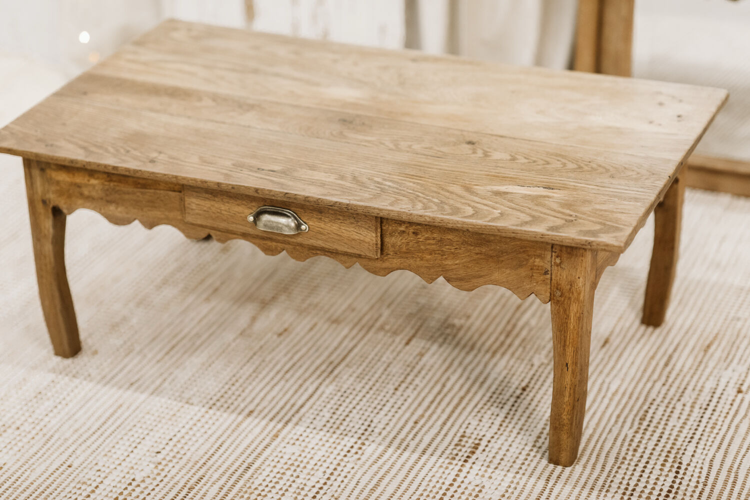 Antique oak coffee table with drawer – restored