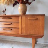 Enfilade Jentique in golden teak, brown wood, 1960s design large mid-century sideboard.