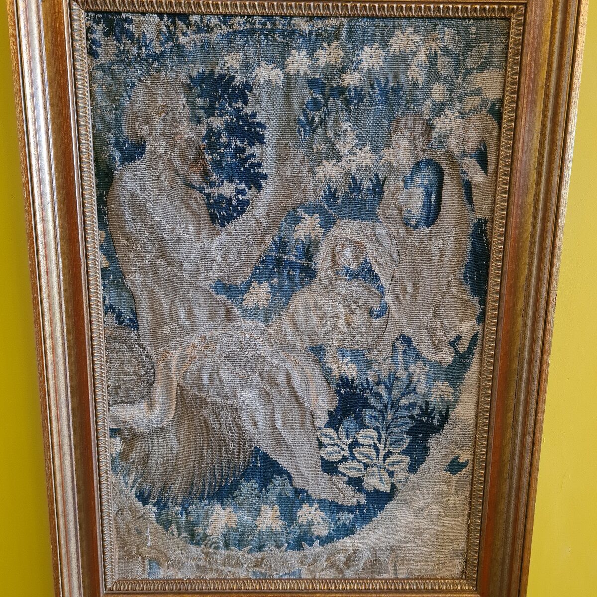 Tapestry, antique gobelin fragment man with dragons, XVIIIth century