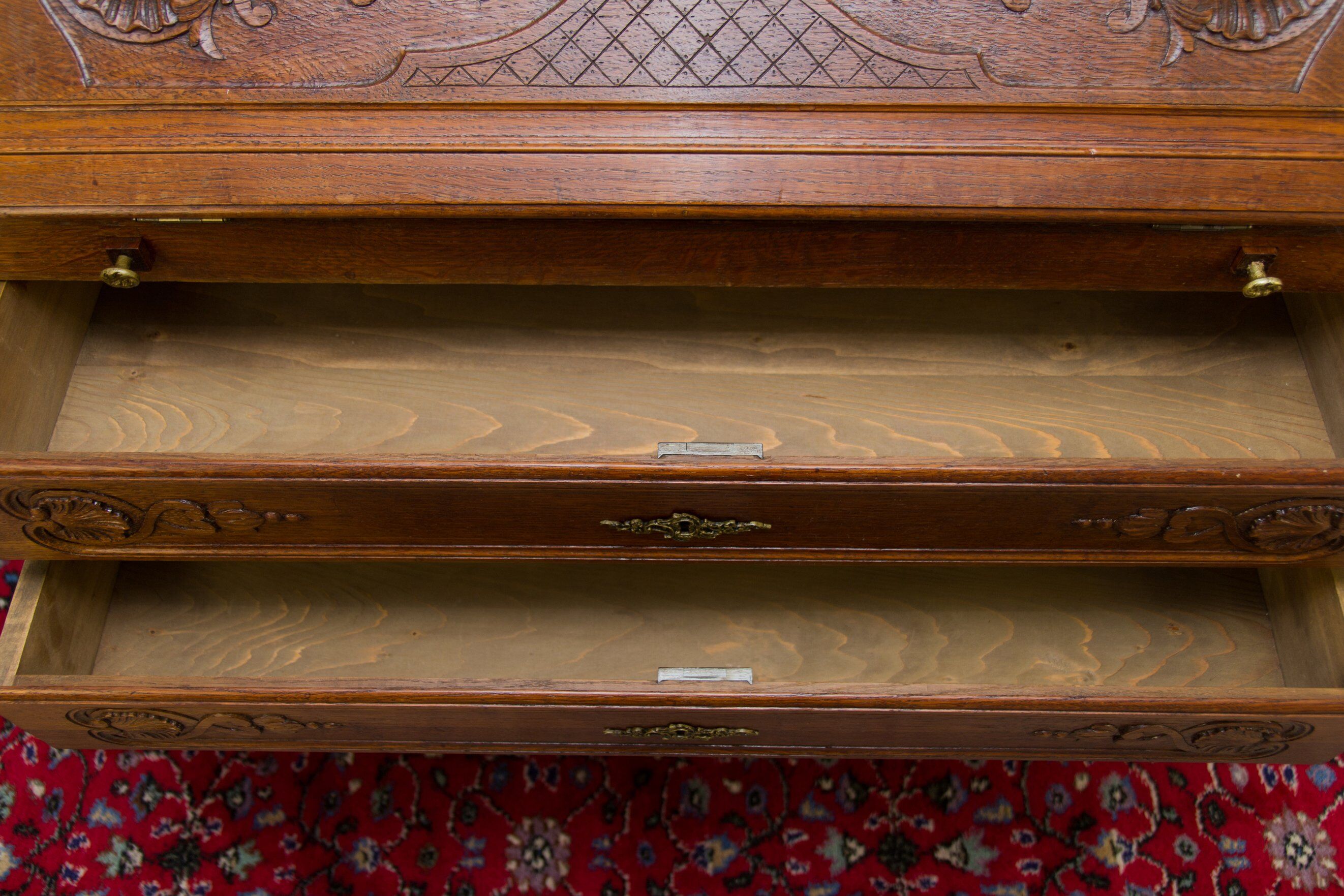 Louis XV style carved oak secretary 1930s