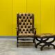 Original English Chesterfield Wingback Chair & Matching Footstool