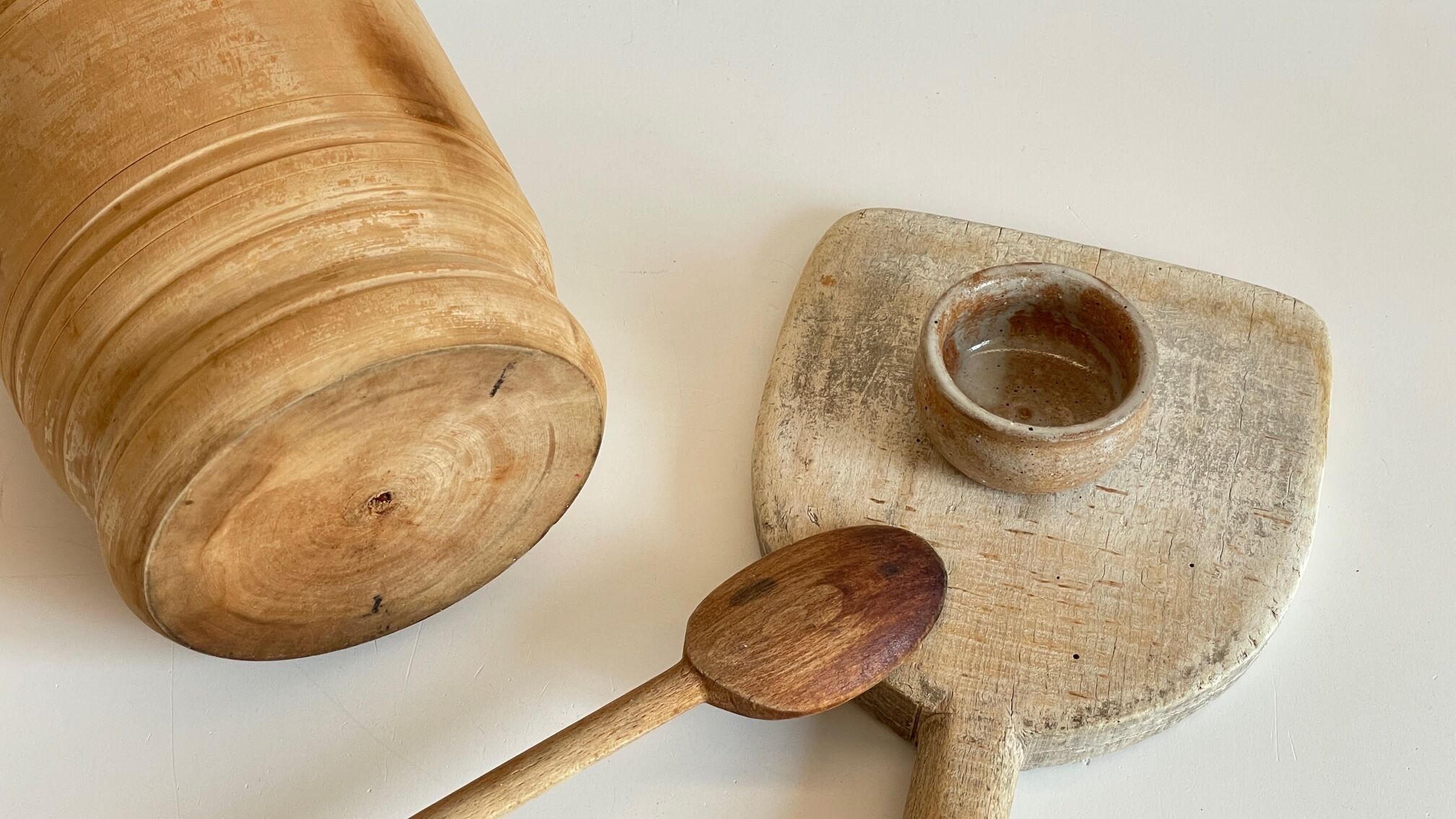 Turned wooden pots and beaters for the kitchen